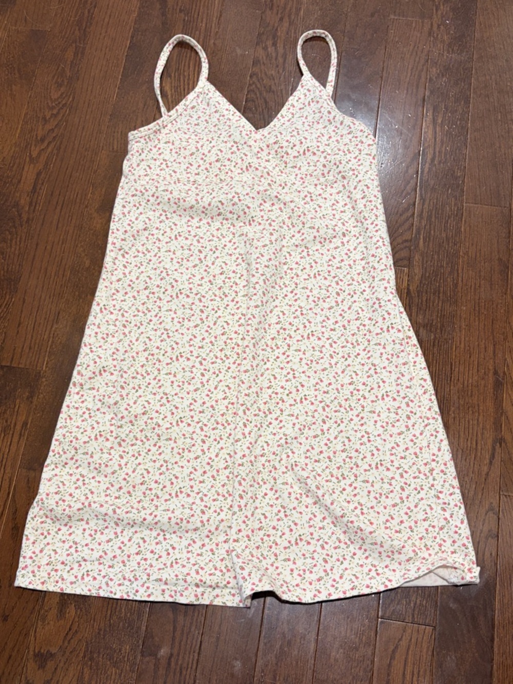 Brandy Melville Cream Slip Dress with Pink Floral Print